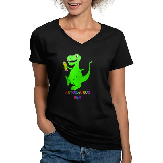 CafePress - Artosaurus Rex Women's V Neck Dark T Shirt - Women's V-Neck Dark T-Shirt