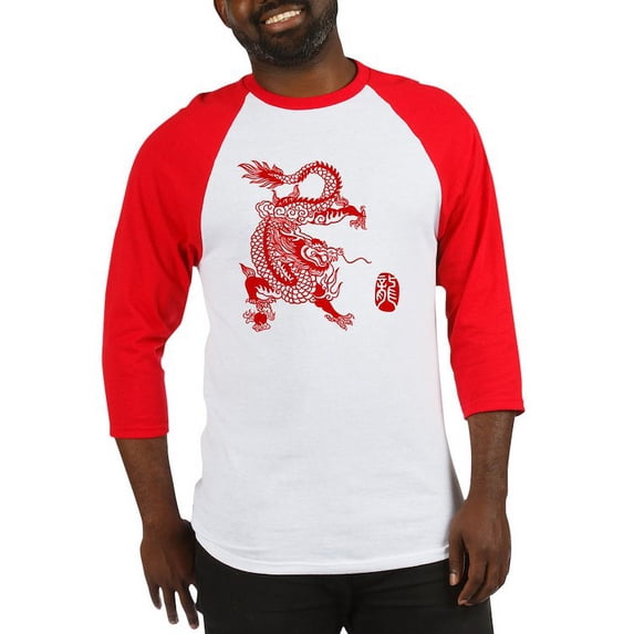 CafePress - Asian Dragon Baseball Jersey - Cotton Baseball Jersey, 3/4 Raglan Sleeve Shirt
