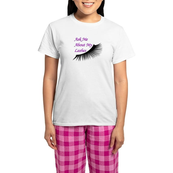 CafePress - Ask Me About My Lashes Pajamas - Women's Short Sleeve Print T-Shirt and Pants Light Cotton Pajama Set
