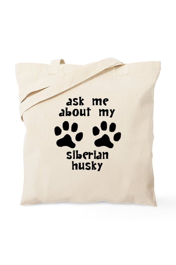 - Ask Me About My Siberian Husky Tote Bag - Unisex Canvas Tote Bag, Beige, 1-Piece