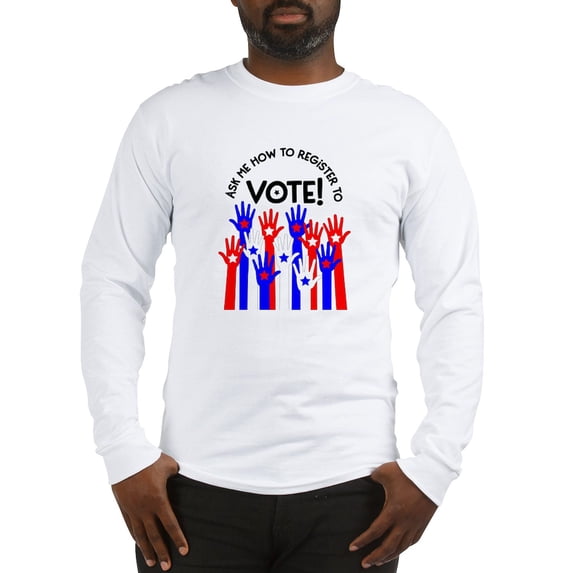 CafePress - Ask Me How To Register To Vote Red Blue Long Sleev - Unisex Cotton Long Sleeve T-Shirt