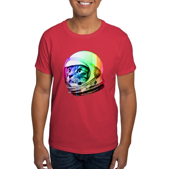 CafePress - Astronaut Space Cat (Digital Rainbow Dark T Shirt - Men's Classic Graphic Cotton T-Shirt
