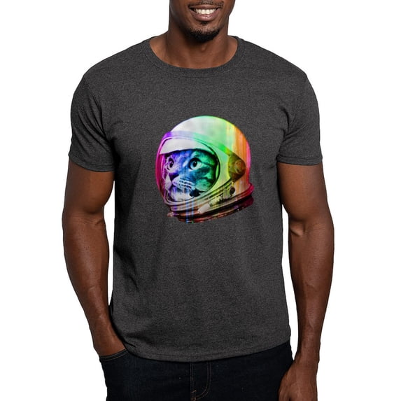 CafePress - Astronaut Space Cat (Digital Rainbow Dark T Shirt - Men's Classic Graphic Cotton T-Shirt