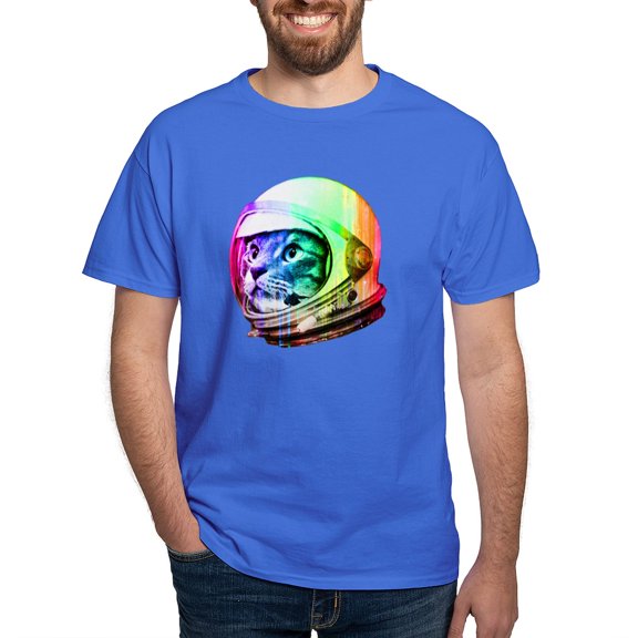 CafePress - Astronaut Space Cat (Digital Rainbow Dark T Shirt - Men's Classic Graphic Cotton T-Shirt