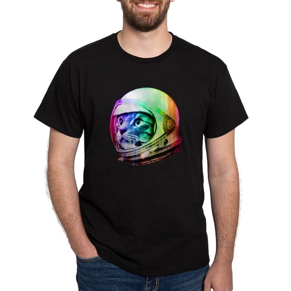 CafePress - Astronaut Space Cat (Digital Rainbow Dark T Shirt - Men's Classic Graphic Cotton T-Shirt