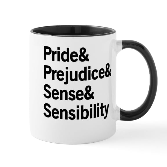 CafePress - Austen Titles Mug - 11 oz Ceramic Mug - Novelty Coffee Tea Cup