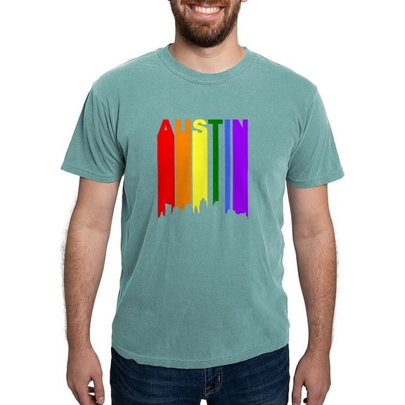 CafePress - Austin Gay Pride Rainbow Cityscape T Shirt - Mens Comfort Colors Shirt