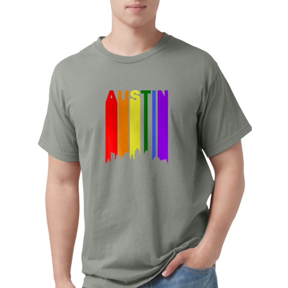 CafePress - Austin Gay Pride Rainbow Cityscape T Shirt - Mens Comfort Colors® Shirt