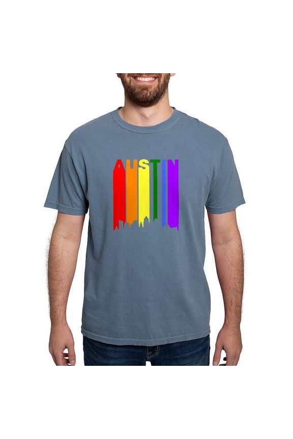 - Austin Gay Pride Rainbow Cityscape T Shirt - Mens Comfort Colors Shirt