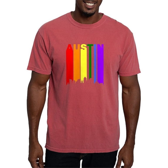 CafePress - Austin Gay Pride Rainbow Cityscape T Shirt - Mens Comfort Colors Shirt