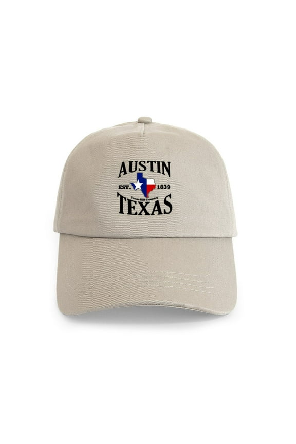 - Austin, Texas Texas Hill Country Towns Cap - Adjustable 100% Brushed Unisex Casual Cotton Baseball Cap, Beige, 1