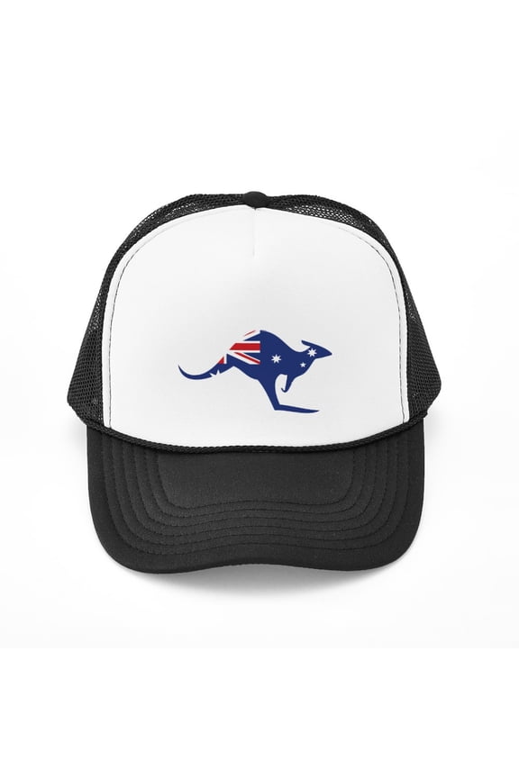 - Australian Flag Kangaroo - Adjustable Unisex Printed Trucker Hat with Mesh Back