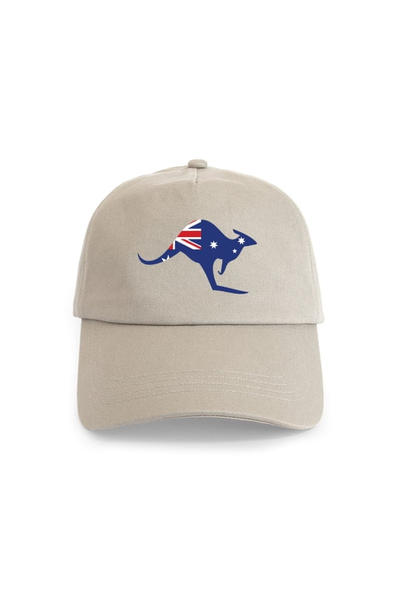 - Australian Flag Kangaroo Cap - Adjustable 100% Brushed Unisex Casual Cotton Baseball Cap, Beige, 1