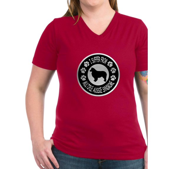 CafePress - Australian Shepherd Dog Women's V Neck Dark T Shir - Women's V-Neck Dark T-Shirt