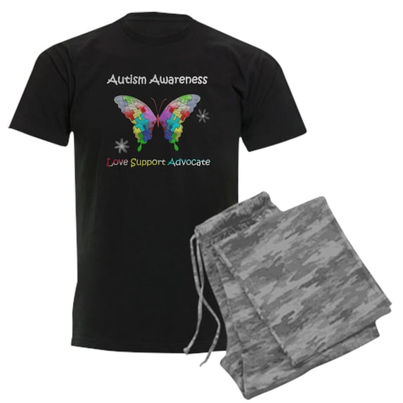 CafePress - Autism Awareness Butterfly Men's Dark Pajamas - Men's Dark Loose Fit Cotton Pajama Set