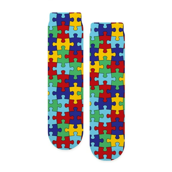 CafePress - Autism Awareness Puzzle Piece Pattern - Unisex Novelty Printed Crew Adult Socks