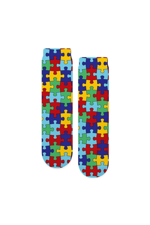 - Autism Awareness Puzzle Piece Pattern - Unisex Novelty Printed Crew Adult Socks