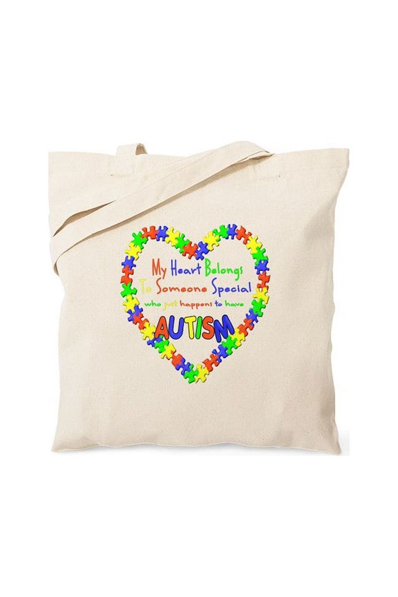 - Autism Heart Tote Bag - Unisex Canvas Tote Bag, Beige, 1-Piece