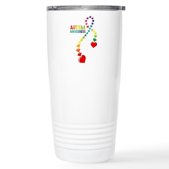CafePress - Autism Puzzle Ribbon Stainless Steel Travel Mug - Insulated Stainless Steel Travel Tumbler 20 oz.