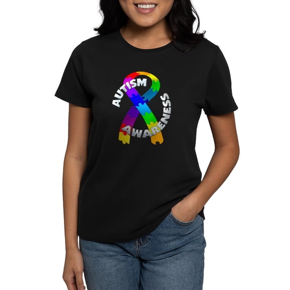 CafePress - Autism Puzzle Ribbon Women's Dark T Shirt - Women's Traditional Fit Dark T-Shirt