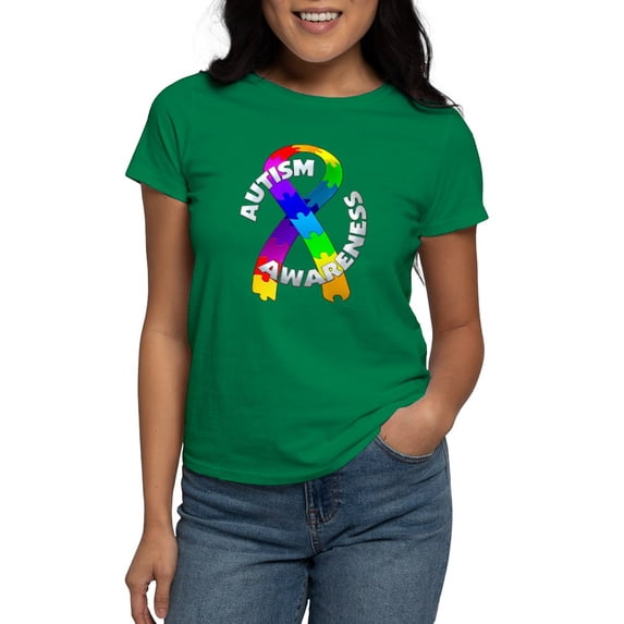 CafePress - Autism Puzzle Ribbon Women's Dark T Shirt - Women's Traditional Fit Dark T-Shirt