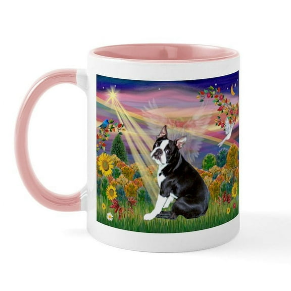 CafePress - Autumn Angel & Boston Mug - 11 oz Ceramic Mug - Novelty Coffee Tea Cup