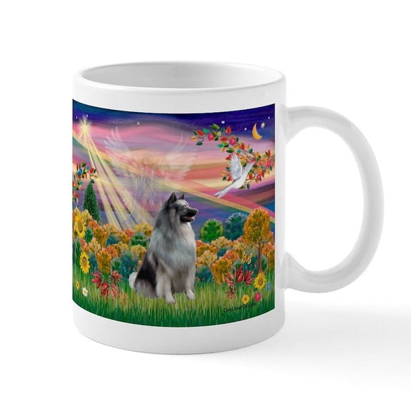 CafePress - Autumn Angel/Keeshond Mug - 11 oz Ceramic Mug - Novelty Coffee Tea Cup