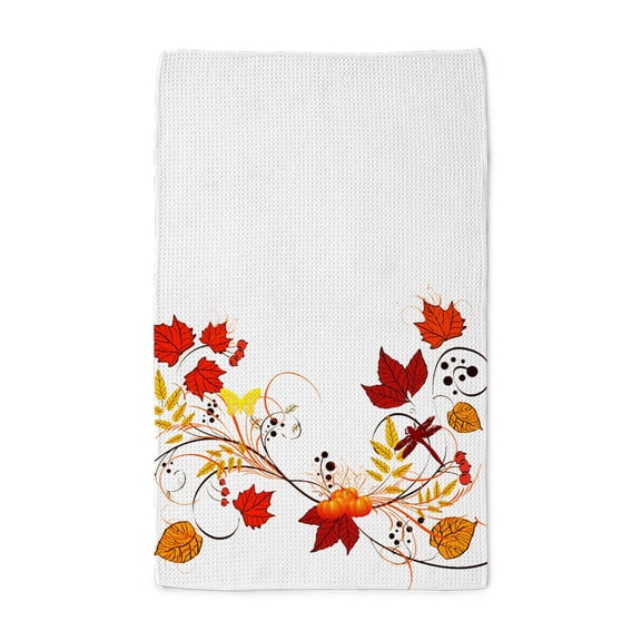 CafePress - Autumn Leaves And Dragonfly Flourish - Tea Towel