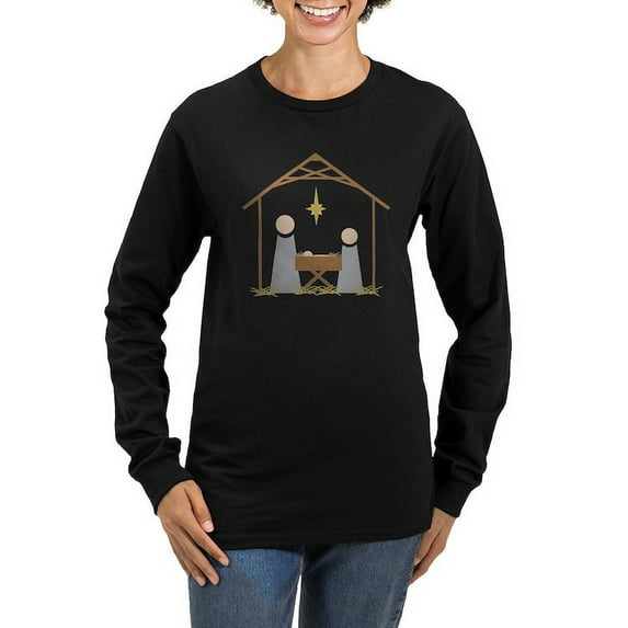 CafePress - Away In A Manger Women's Long Sleeve Dark T Shirt - Women's Long Sleeve Graphic Tee Casual Fit