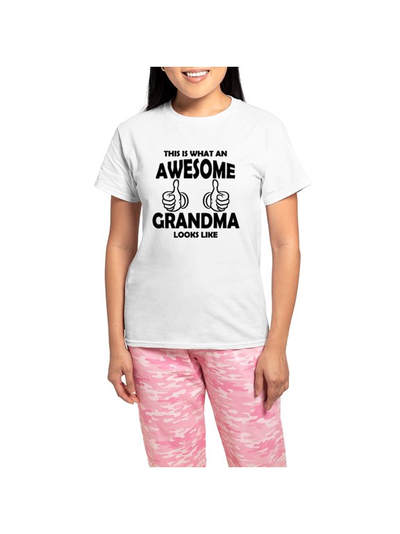 - Awesome Grandma Looks Like Pajamas - Women's Short Sleeve Print T-Shirt and Pants Light Cotton Pajama Set