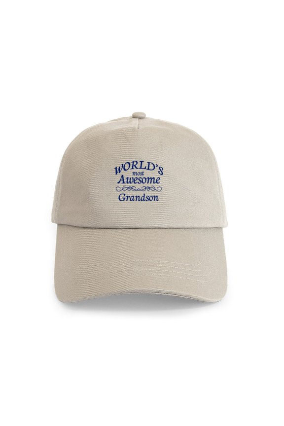 - Awesome Grandson Cap - Adjustable 100% Brushed Unisex Casual Cotton Baseball Cap, Beige, 1