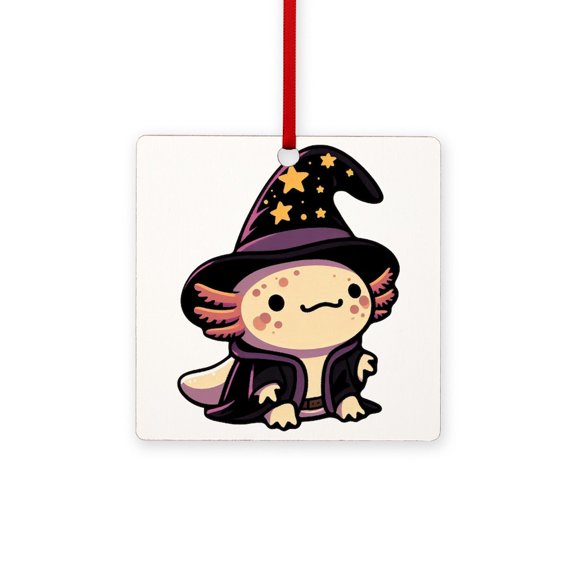 CafePress - Axolotl Wizard Fantasy Pet - 3"x3" Square Wood Ornament