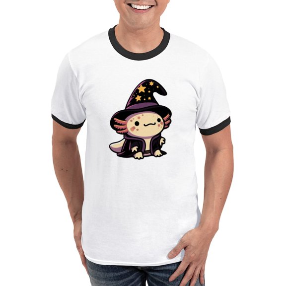 CafePress - Axolotl Wizard Fantasy Pet Men's Ringer T Shirt - 100% Cotton Ringed T-Shirt