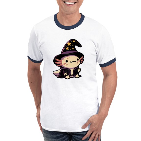 CafePress - Axolotl Wizard Fantasy Pet Men's Ringer T Shirt - 100% Cotton Ringed T-Shirt