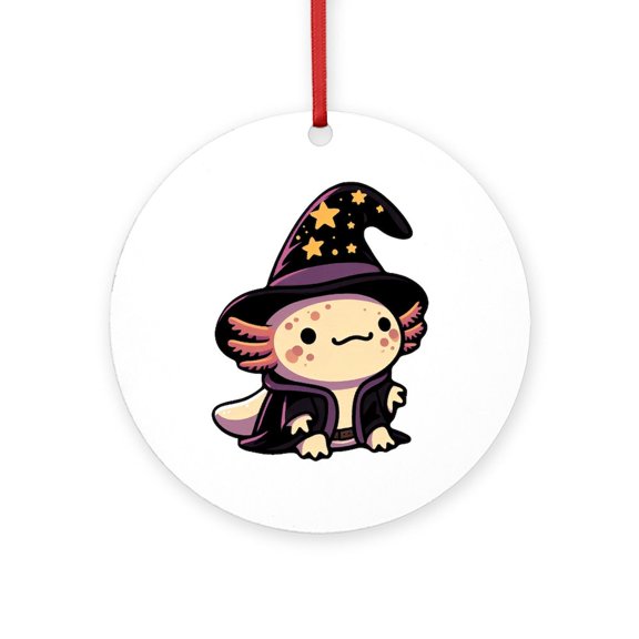 CafePress - Axolotl Wizard Fantasy Pet -  Round Wood Ornament 4"