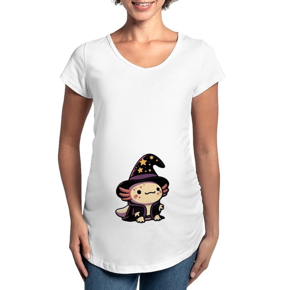 CafePress - Axolotl Wizard Fantasy Pet Women's Maternity T Shirt - Cotton Maternity T-shirt, Cute & Funny Pregnancy Tee