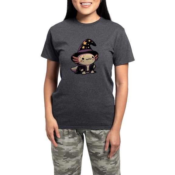 CafePress - Axolotl Wizard Fantasy Pet - Women's Short Sleeve Print T-Shirt and Pants Charcoal Gray Cotton Pajama Set