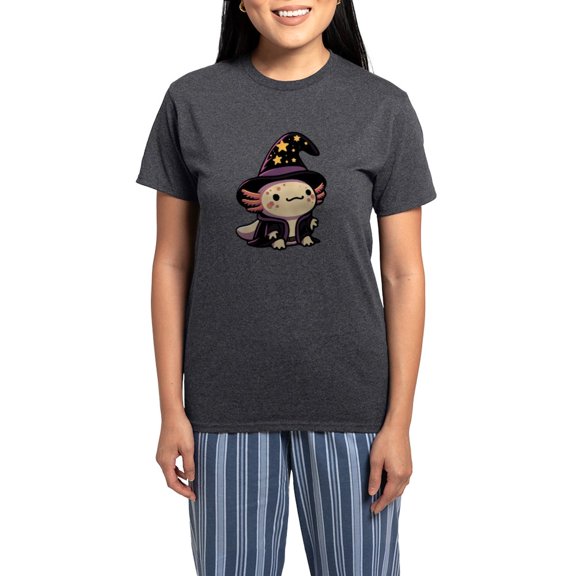 CafePress - Axolotl Wizard Fantasy Pet - Women's Short Sleeve Print T-Shirt and Pants Charcoal Gray Cotton Pajama Set