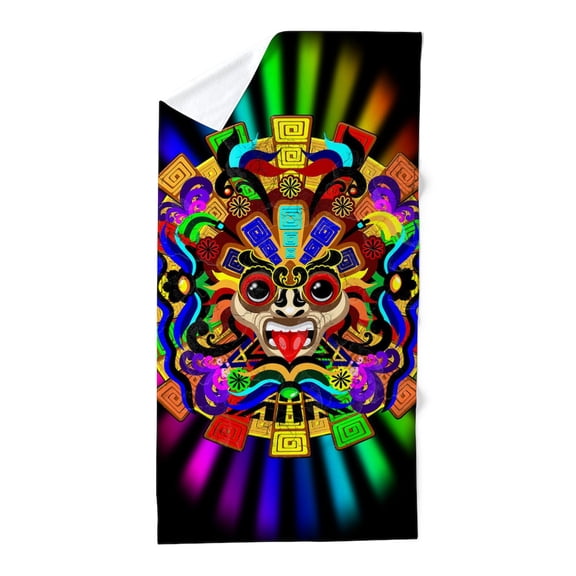 CafePress - Aztec Warrior Mask Rainbow Colors - Large Beach Towel, Soft 30"x60" Towel with Unique Design