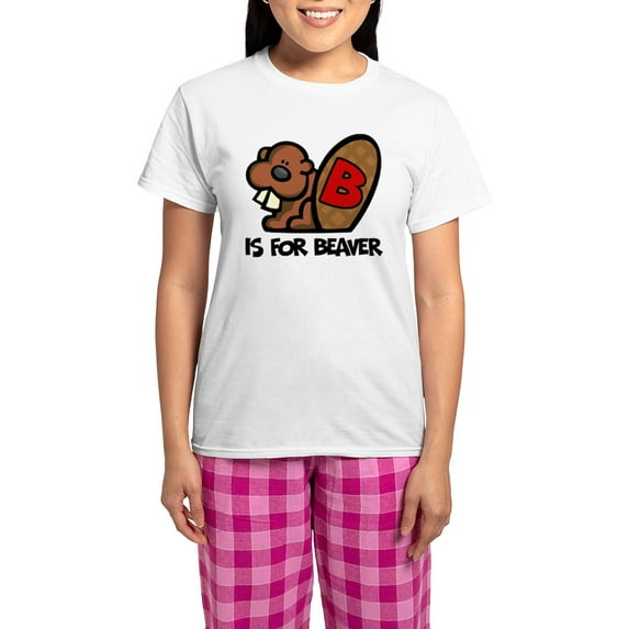 CafePress - B Is For Beaver Women's Light Pajamas - Women's Short Sleeve Print T-Shirt and Pants Light Cotton Pajama Set
