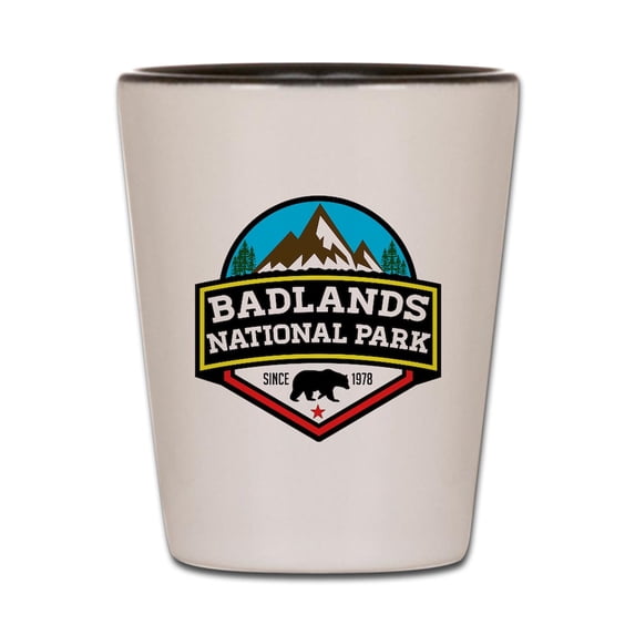 CafePress - BADLANDS NATIONAL PARK SOUTH DAKOTA MOUNTA - White/Black Shot Glass, Unique and Funny Shot Glass