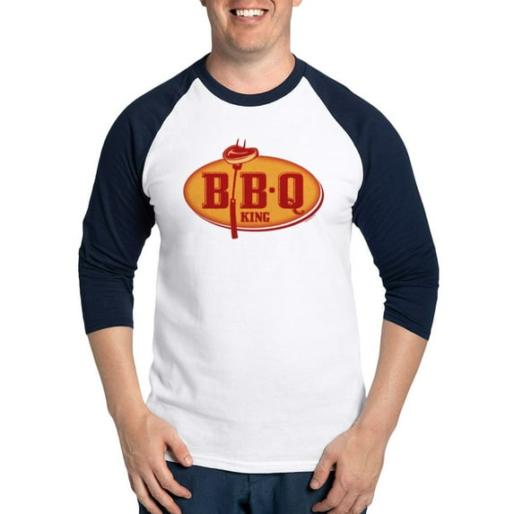 CafePress - BBQ King Baseball Jersey - Cotton Baseball Jersey, 3/4 Raglan Sleeve Shirt