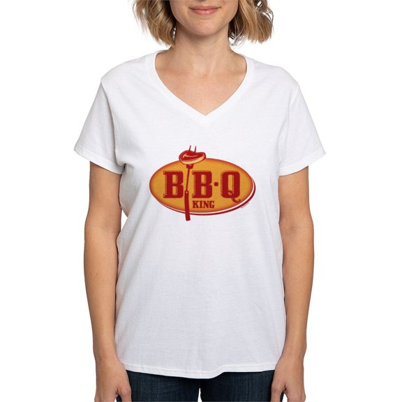 CafePress - BBQ King Women's V Neck T Shirt - Womens Cotton V-Neck T-shirt