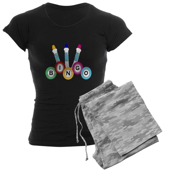 CafePress - BINGO WITH MARKERS Pajamas - Women's Short Sleeve Print T-Shirt and Pants Dark Cotton Pajama Set