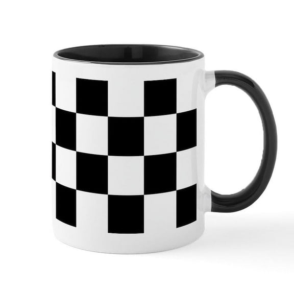 CafePress - BLACK AND WHITE Checkered Pattern Mugs - 11 oz Ceramic Mug - Novelty Coffee Tea Cup