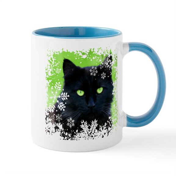 CafePress - BLACK CAT & SNOWFLAKES - 11 oz Ceramic Mug - Novelty Coffee Tea Cup