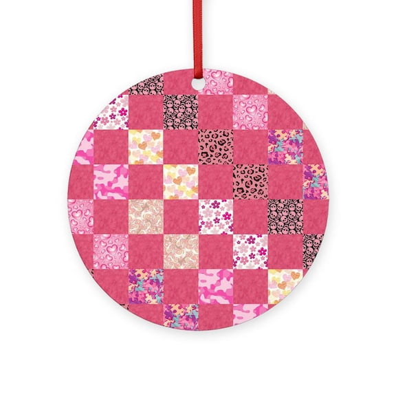 CafePress - BOHO PATCHWORK - Round Wood Ornament 4"