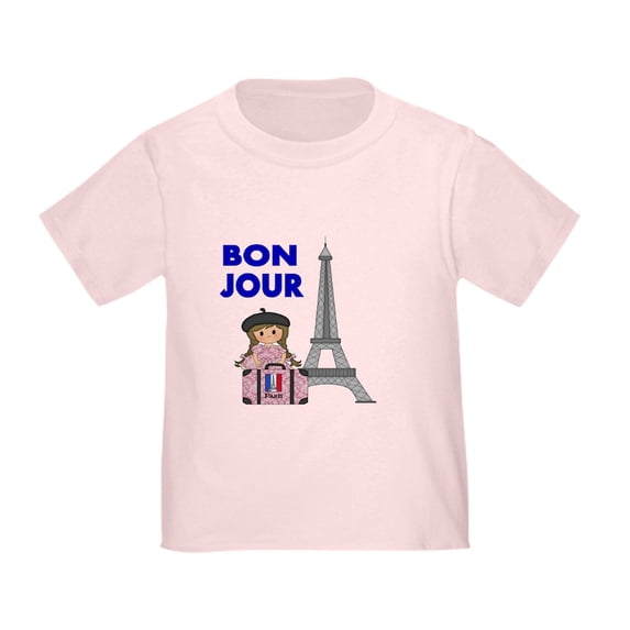 CafePress - BON JOUR WITH LITTLE GIRL IN PARIS T Shirt - Cute Toddler T-Shirt, 100% Cotton