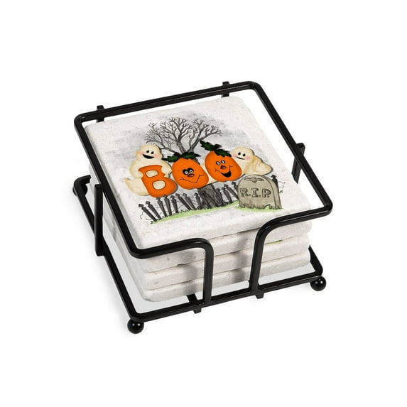 CafePress - BOO - Tile Coaster, Drink Coaster Set of 4 w/ holder