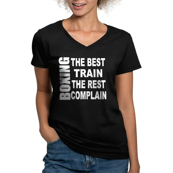 CafePress - BOXING THE BEST TRAIN Women's V Neck Dark T Shirt - Women's V-Neck Dark T-Shirt